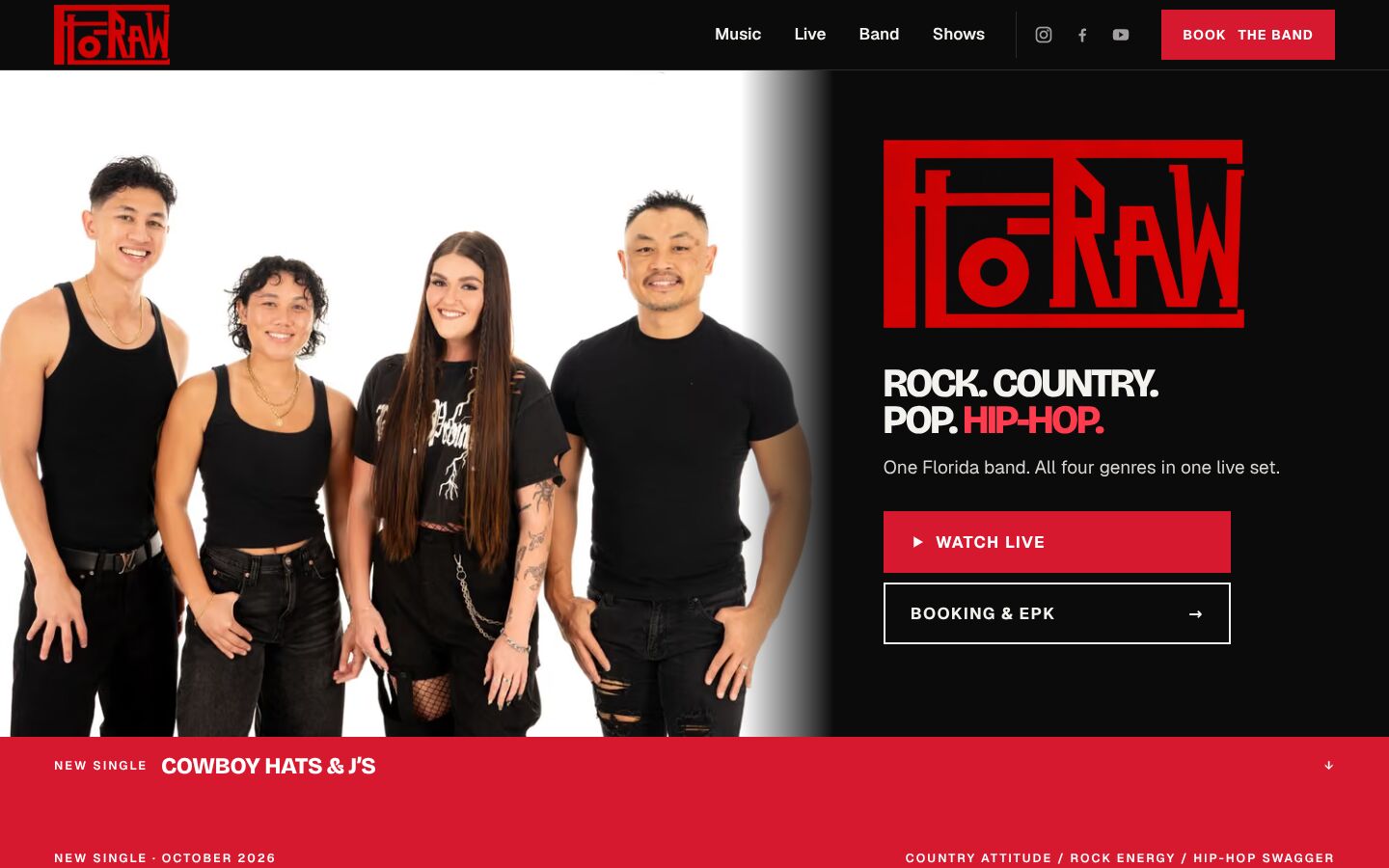 FLO-RAW website homepage, desktop