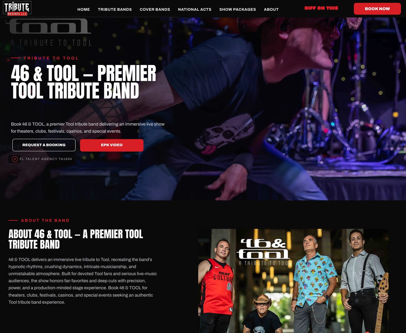 46 & Tool artist page with booking request and EPK video.
