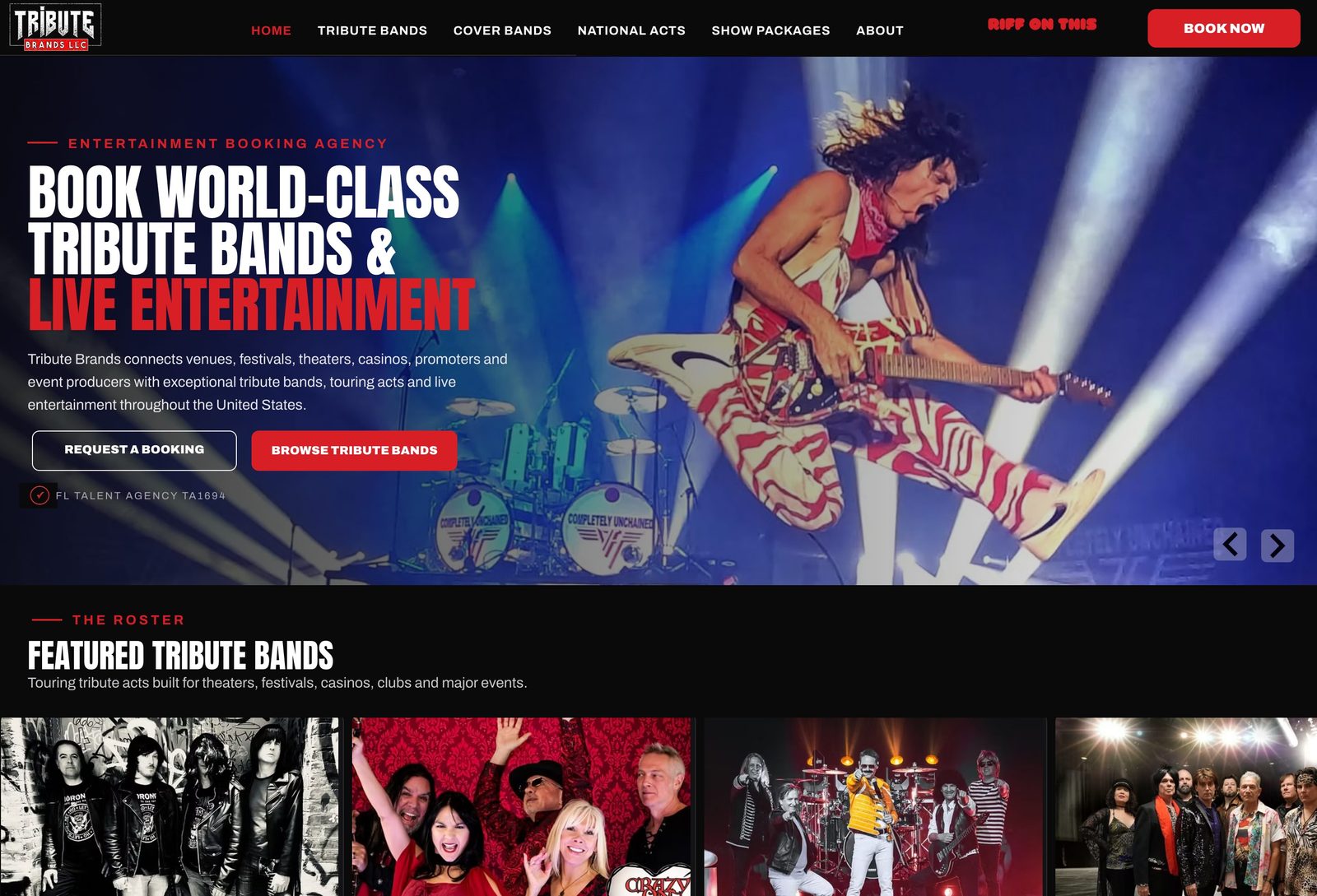 Tribute Brands booking platform homepage, desktop