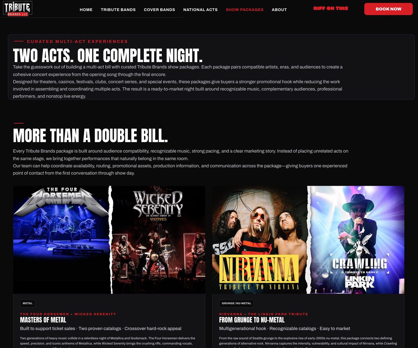 Show packages page pairing acts into one complete night.