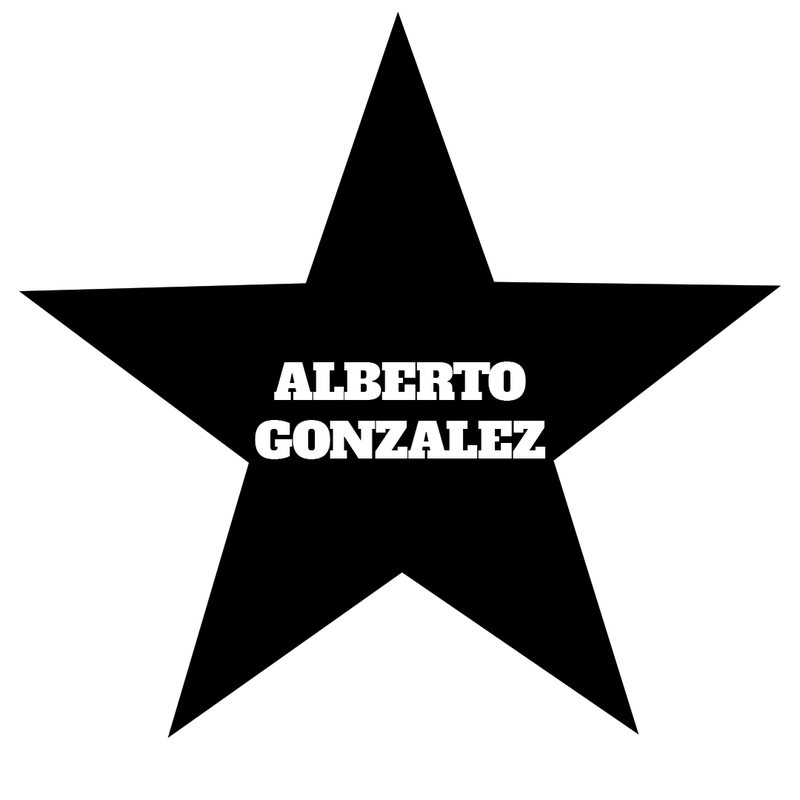 Guitar pick, back: a black star reading Alberto Gonzalez