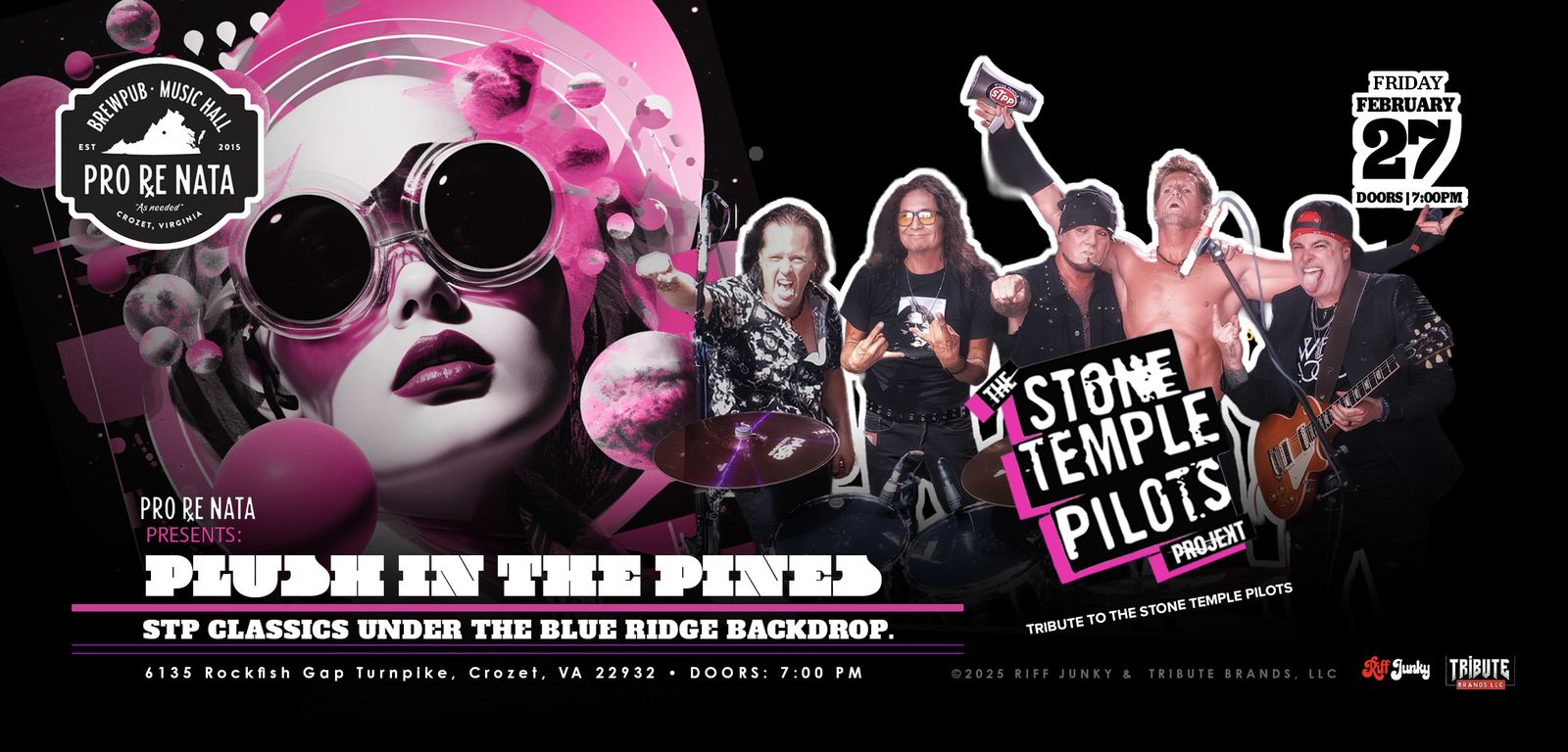 Event header, Plush in the Pines, pink treatment