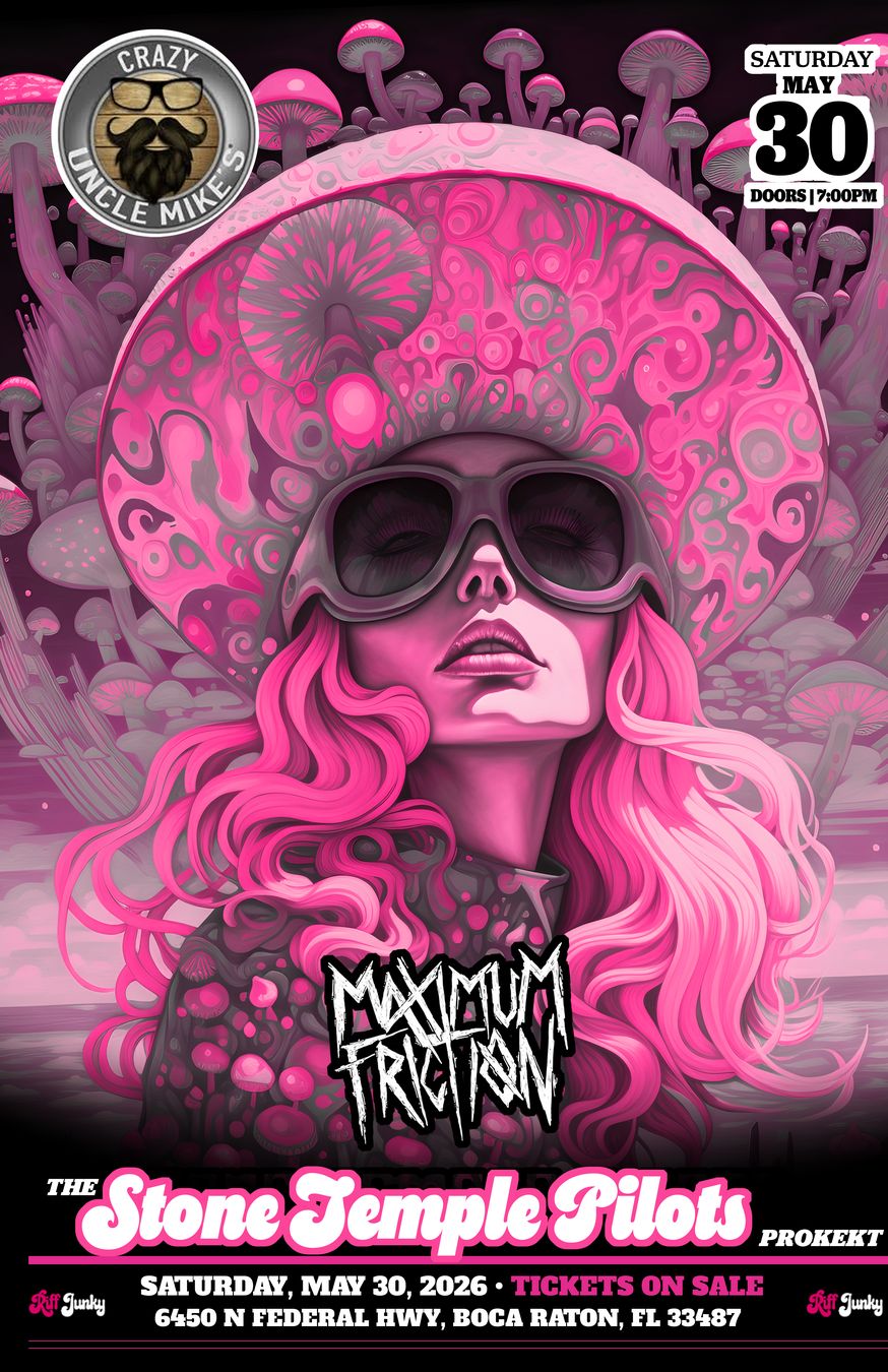 Crazy Uncle Mike’s poster: pink-haired figure in a mushroom hat, Saturday May 30, 2026
